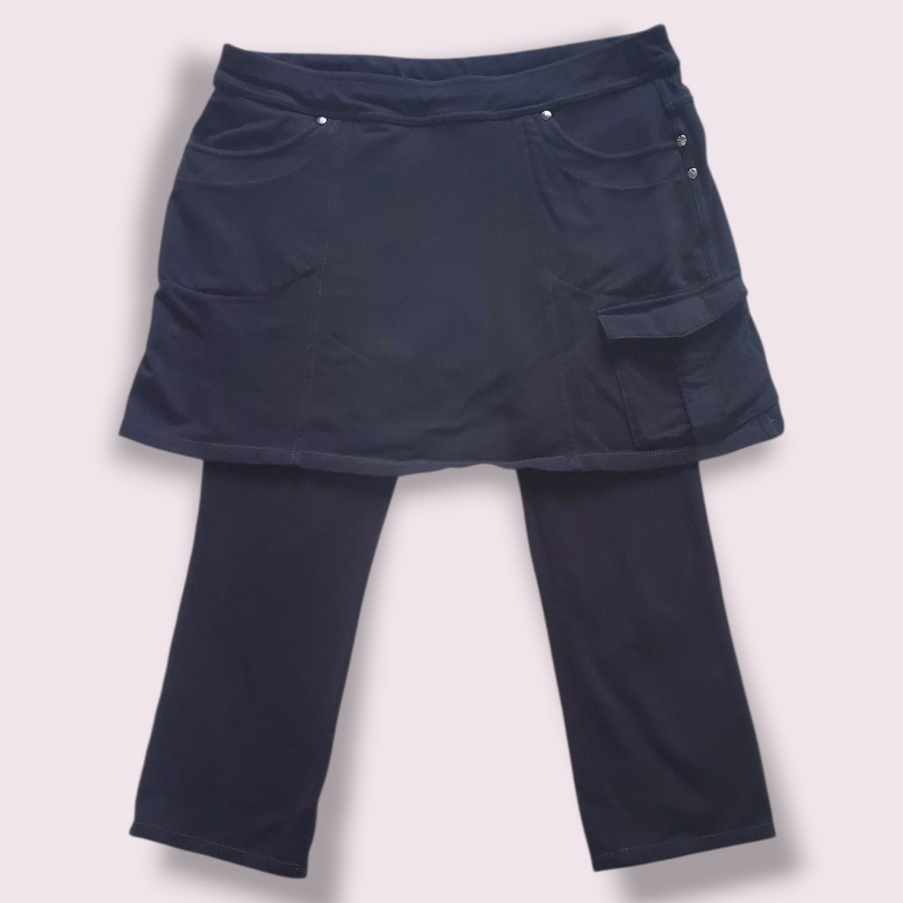 Athleta Skort Leggings Women's Black Nylon Blend Skirted Capri Pants Athleisure‎